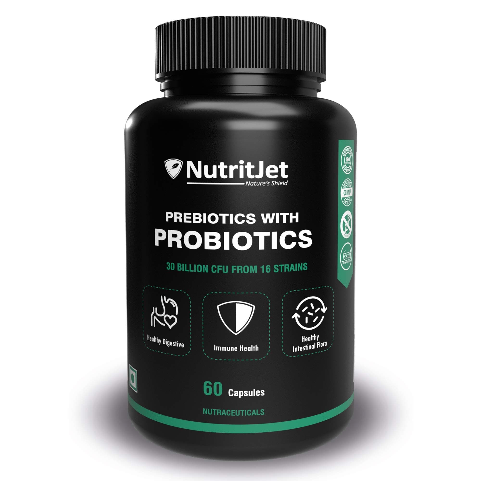 Probiotics Supplement 30 billion CFU with Prebiotics for Improves Digestion, Gut Health & Immunity - 60 Veg Capsules