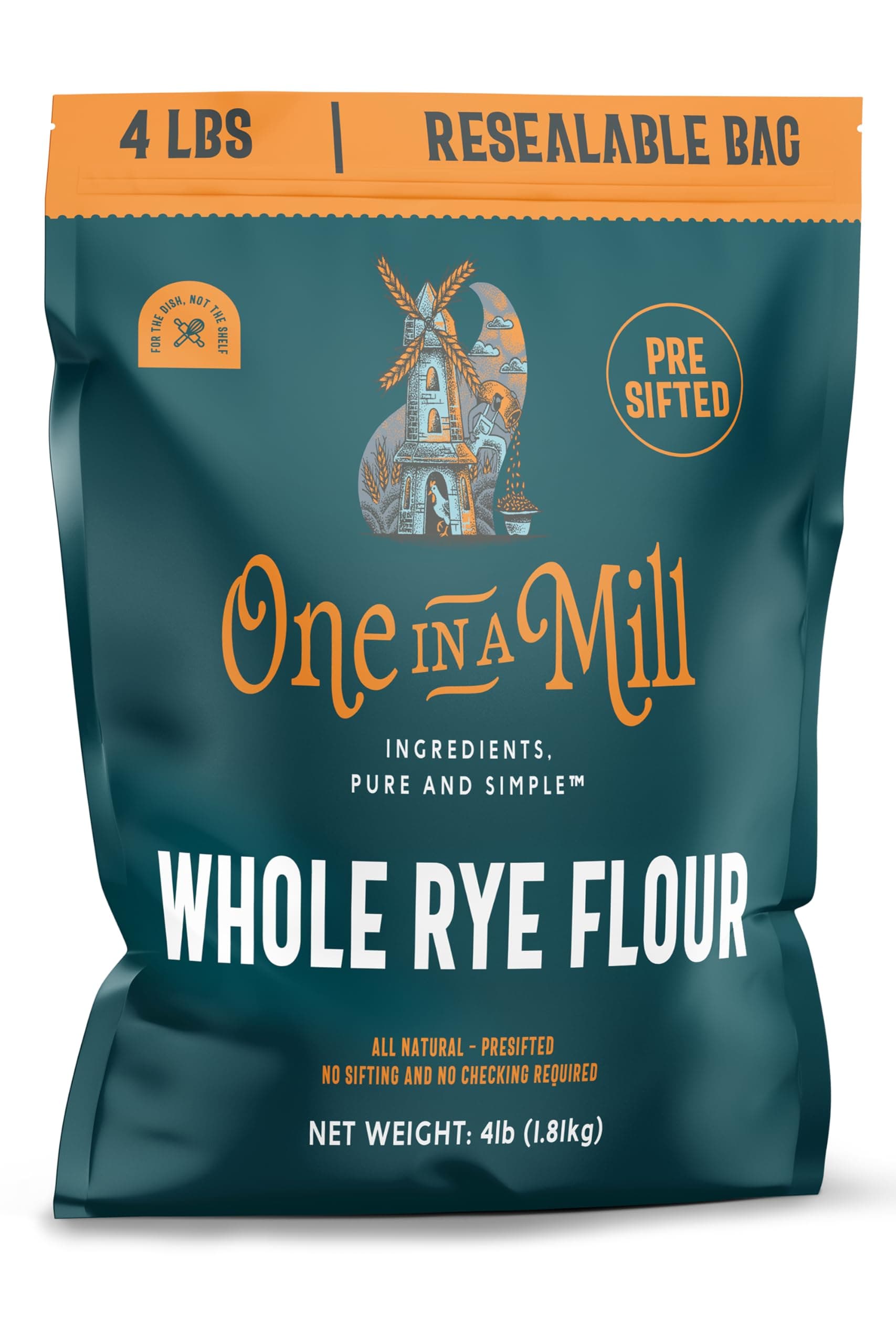 One in a Mill Whole Rye Flour 4LB |100% All-Natural Unbleached Pre-sifted Bread Flour for Baking Cakes, Pie Crusts & Artisan Doughs