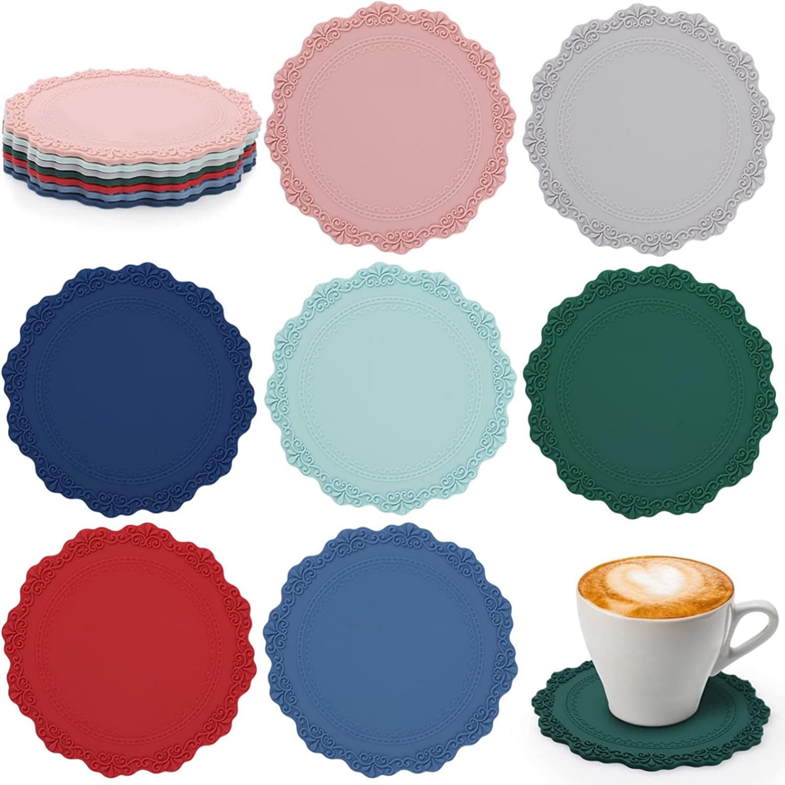 TZAONEN Drink Coaster Set, Silicone Bar Coasters, Beverage Coaster, Non-Slip Coasters for Drinks, Drink Cup Mat for Bar Kitchen and Patio Tabletop(7pcs,7 Colors)