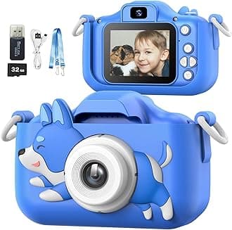 Mgaolo Children's Camera Toy for 3-12 Years Old Boys and Girls, Digital Video Camera for Children with Silicone Cover, Christmas and Birthday Gifts (Dog Blue)