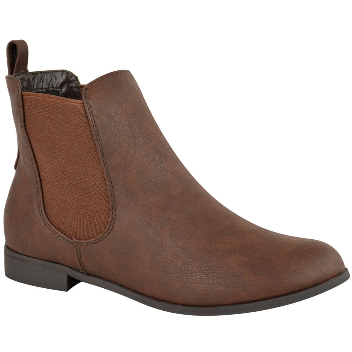 Ladies Womens Flat Low Heel Chelsea Ankle Boot Elastic Gusset Pull On Riding Heel Shoes Size