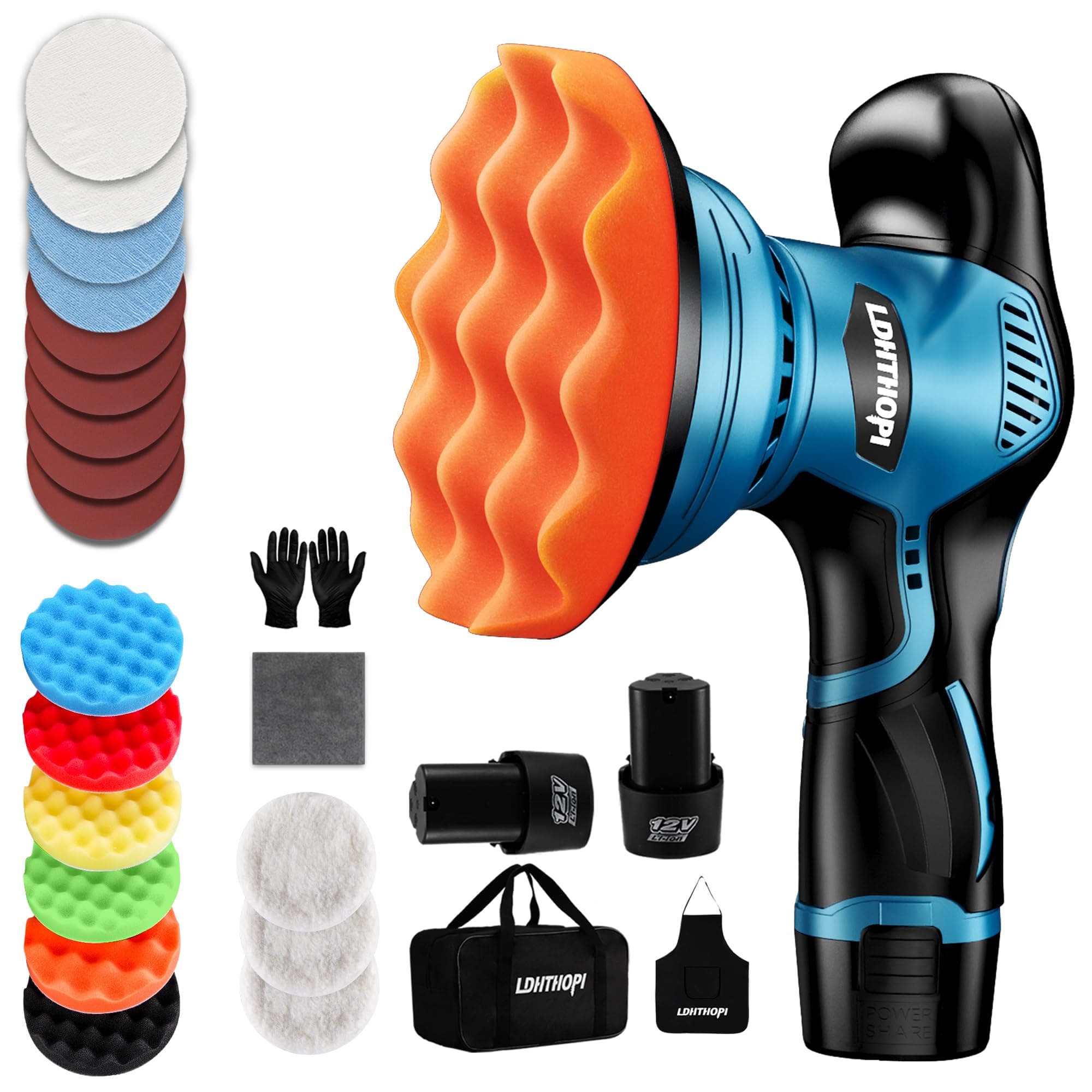 Cordless Polisher, 12V 2000mAh Battery Dual Action Polisher, 8 Variable Speed, 2600-6000OPM for Car Detailing, for Car, Boat, Wall, Floor, DIY (2 Batteries)