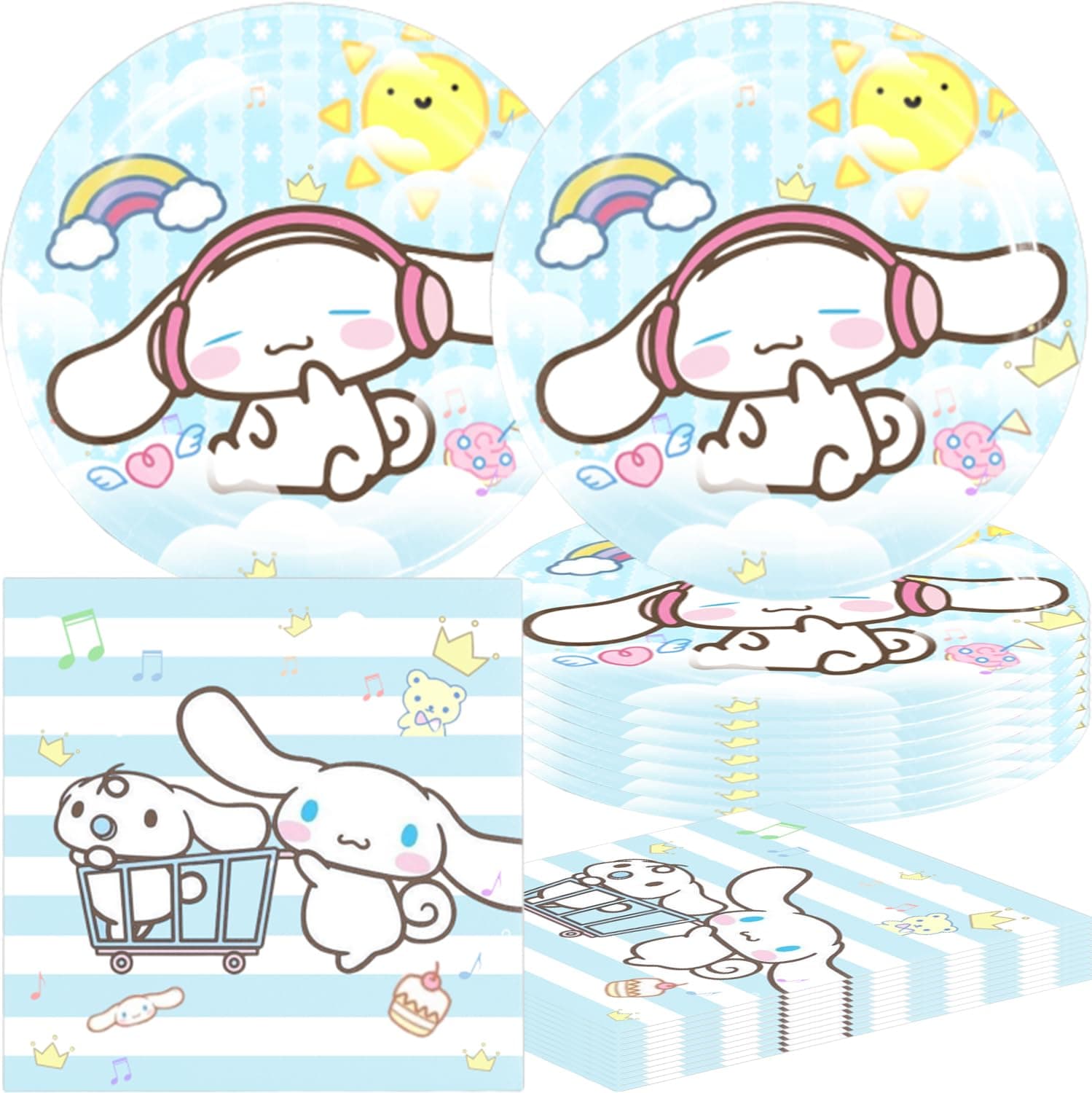 40Pack Cinnamorolls Party Supplies 20 plates, 20 napkins for the Cinnamorolls birthday party decoration