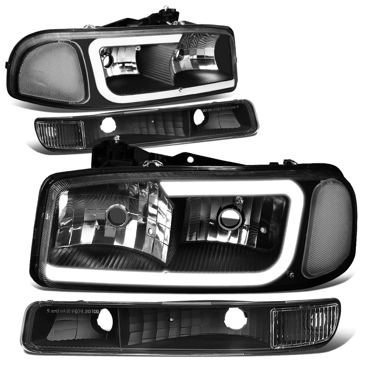 DNA Motoring Black clear HL-LB2-SIERRA99-BK-CL1 LED DRL Front Driving Headlight+Turn Signal Bumper Lamps Upgrade
