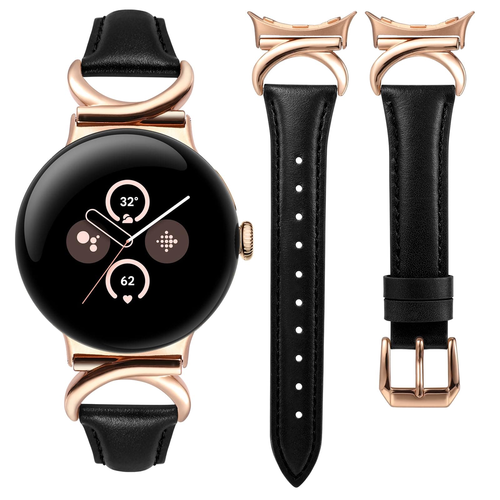 Minyee Leather Band Compatible with Google Pixel Watch 4/3 41mm/Pixel Watch 2/1 Bands Women,Slim Thin Dressy Designer Premium Leather Strap with C-Shape Metal Buckle for Google Smartwatch Accessories
