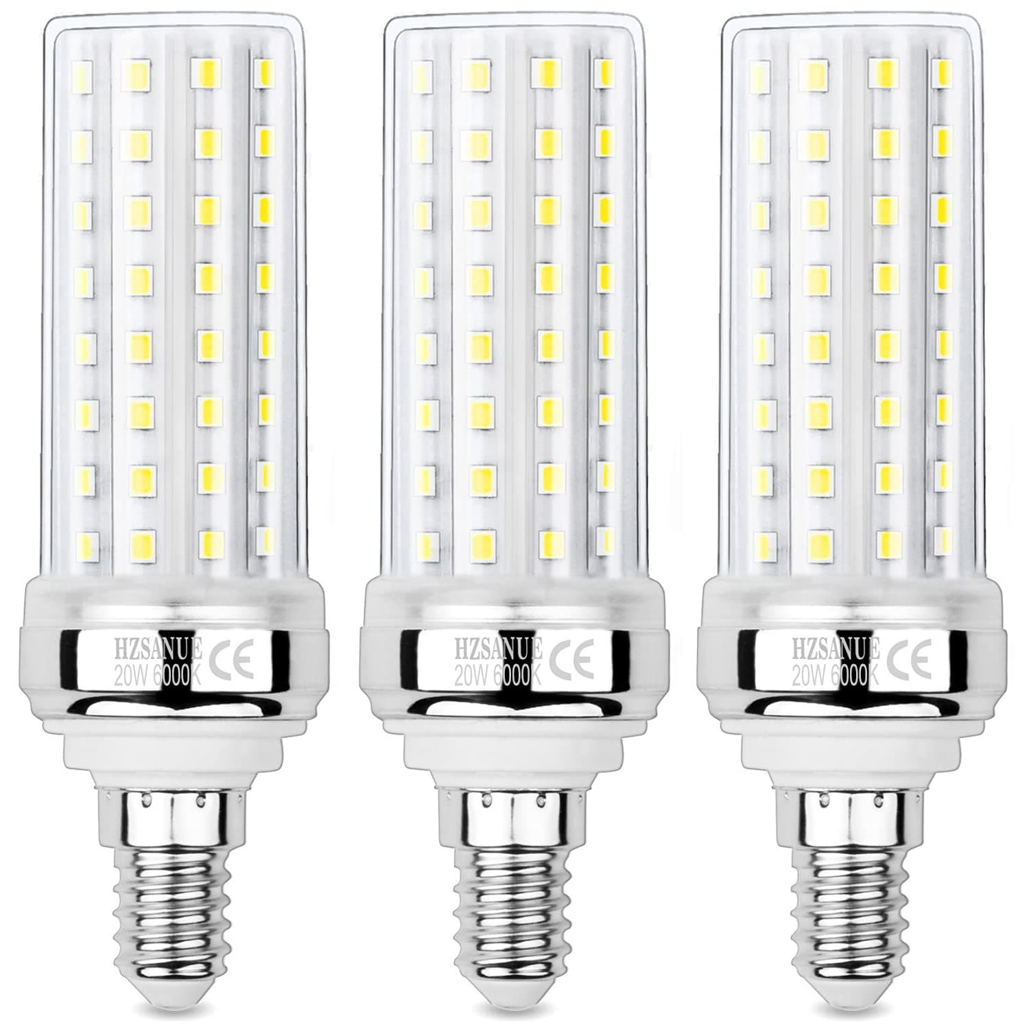 E14 LED Corn Bulbs 20W, 150W Light Bulbs Equivalent, 6000K Daylight White, 2200Lm, Small Edison Screw LED Bulbs, Non Dimmable, Pack of 3