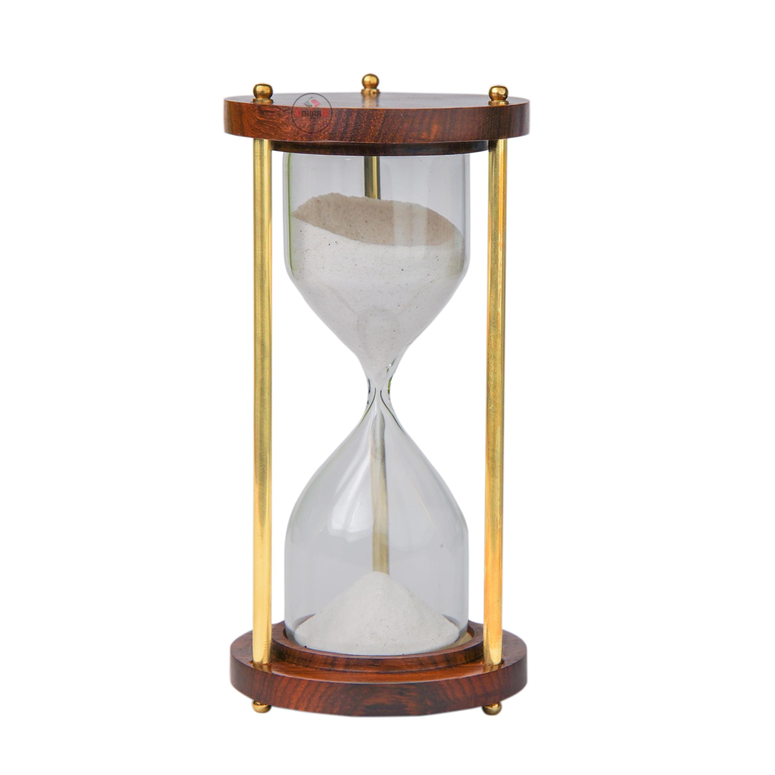 10 Minute Wooden Hour Glass | White Sand Color | 6.5x6.5x12.5cm | 10 Minute Sand Timer Home & Kitchen Office Table Use Decoration | Hourglass for Gifts (Pack of 1).