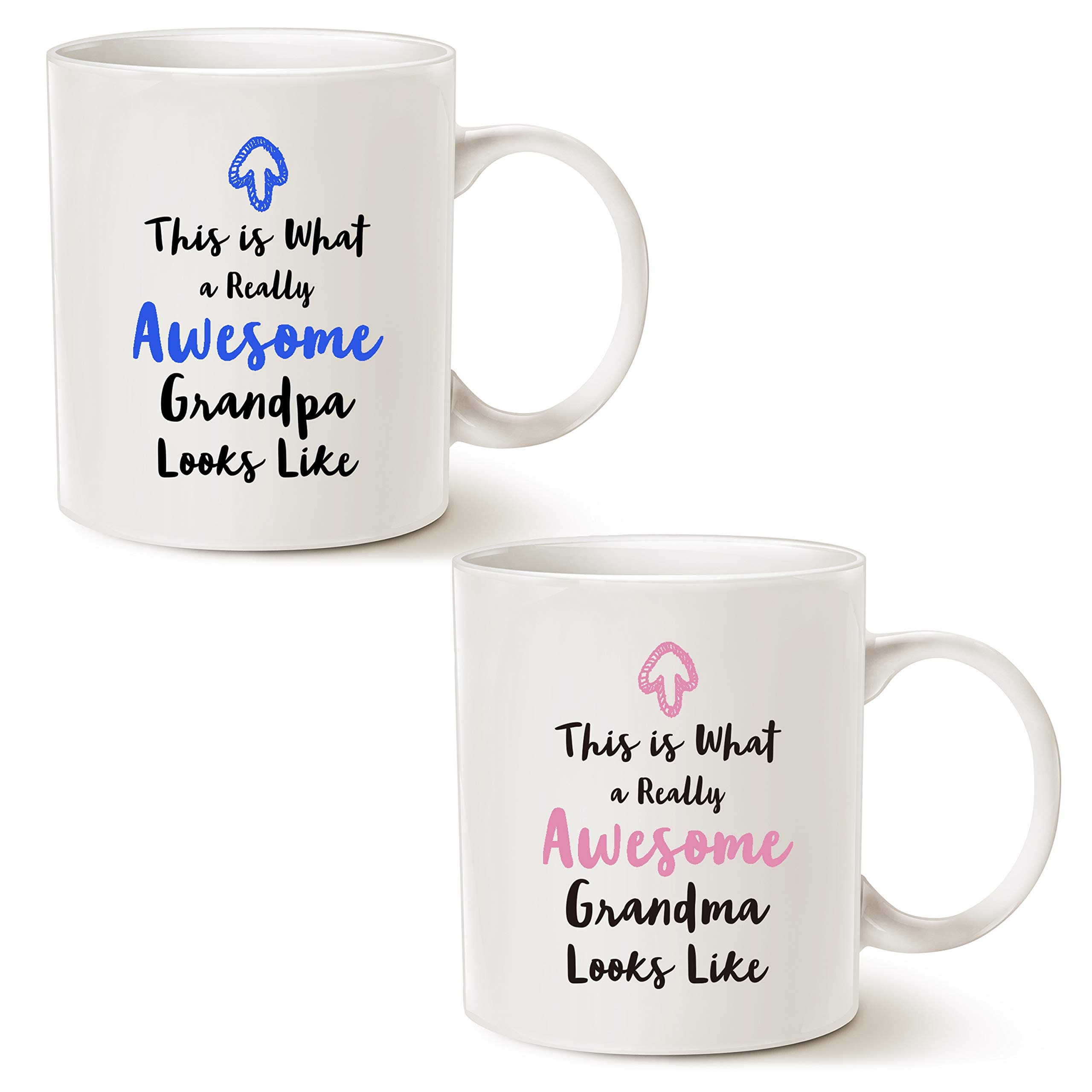 MAUAG Christmas Gifts Grandparent Coffee Mugs(2 pcs) from Granddaughter Grandson, This Is What a Really Awesome Grandma/Grandpa Looks Like Birthday Idea for Grandparent Cups Set, White 11 Oz