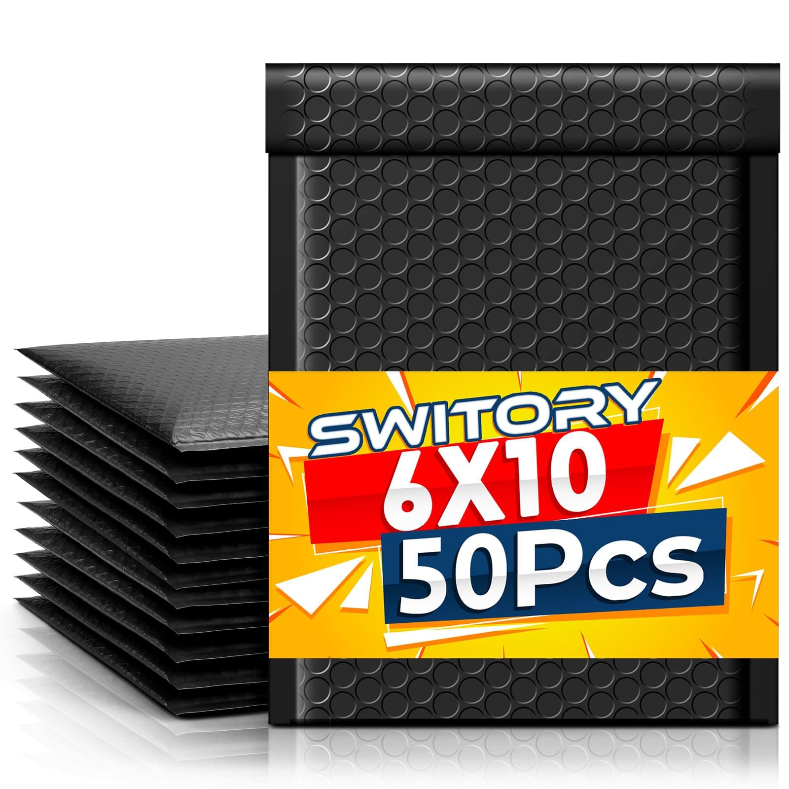 Switory 50pcs Padded Envelopes A5 Bubble Mailers Packaging Bags 6x10In Jiffy Bags Envelopes Bubble Wrap Poly Mailers Mailing Bags15.3cmx22.9cm (Black)