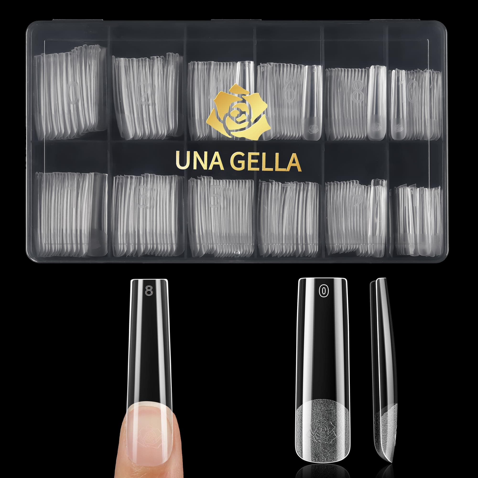UNA GELLA Extra Long Tapered Square Nail Tips, Pre-buffed 240Pcs Square Gel Nail Tips No C Curve XXL Long Press on Nails Full Cover Straight for Nails Extension Home DIY Salon 12 Sizes