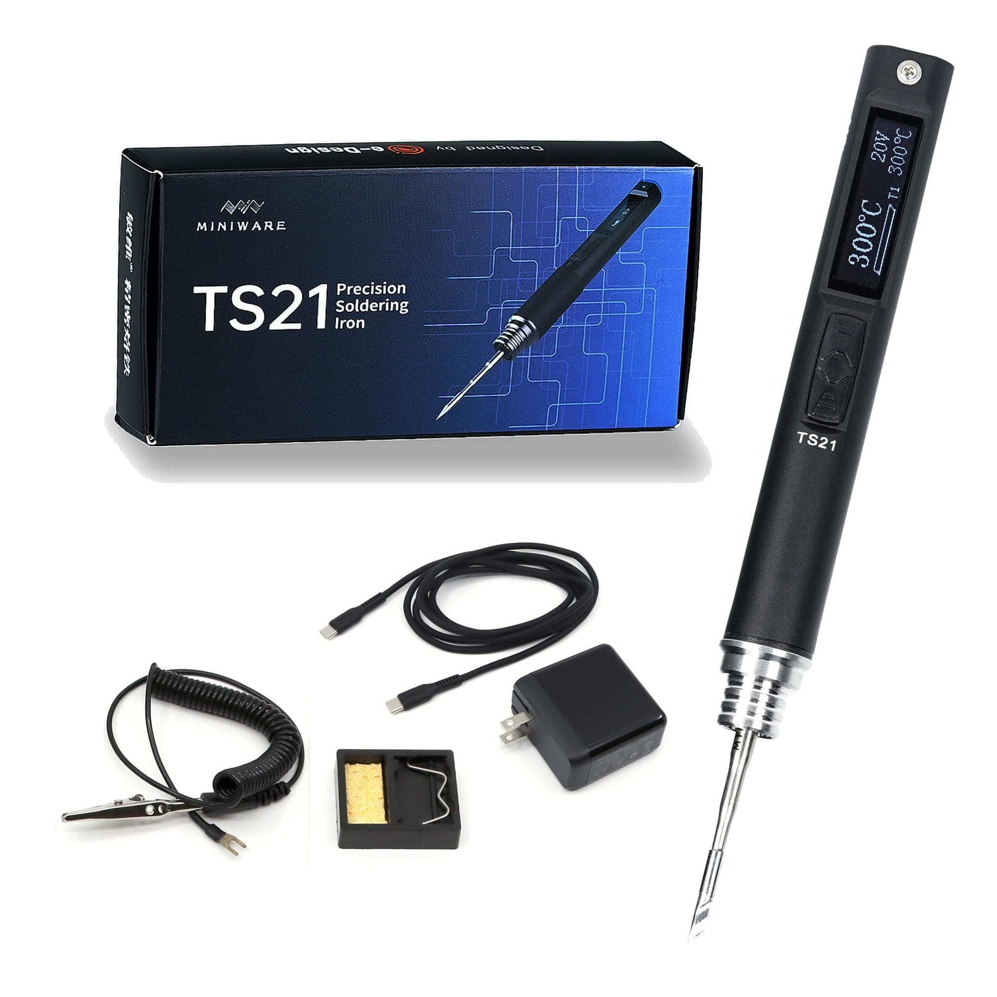 NovelLife TS21 Precision Soldering Iron Kit,Adjustable Temperature USB Electric Welding Station,Digital OLED Screen Display with KU Solder Tip,45W PD Charger Type C Power Cable, ESD Ground Clip