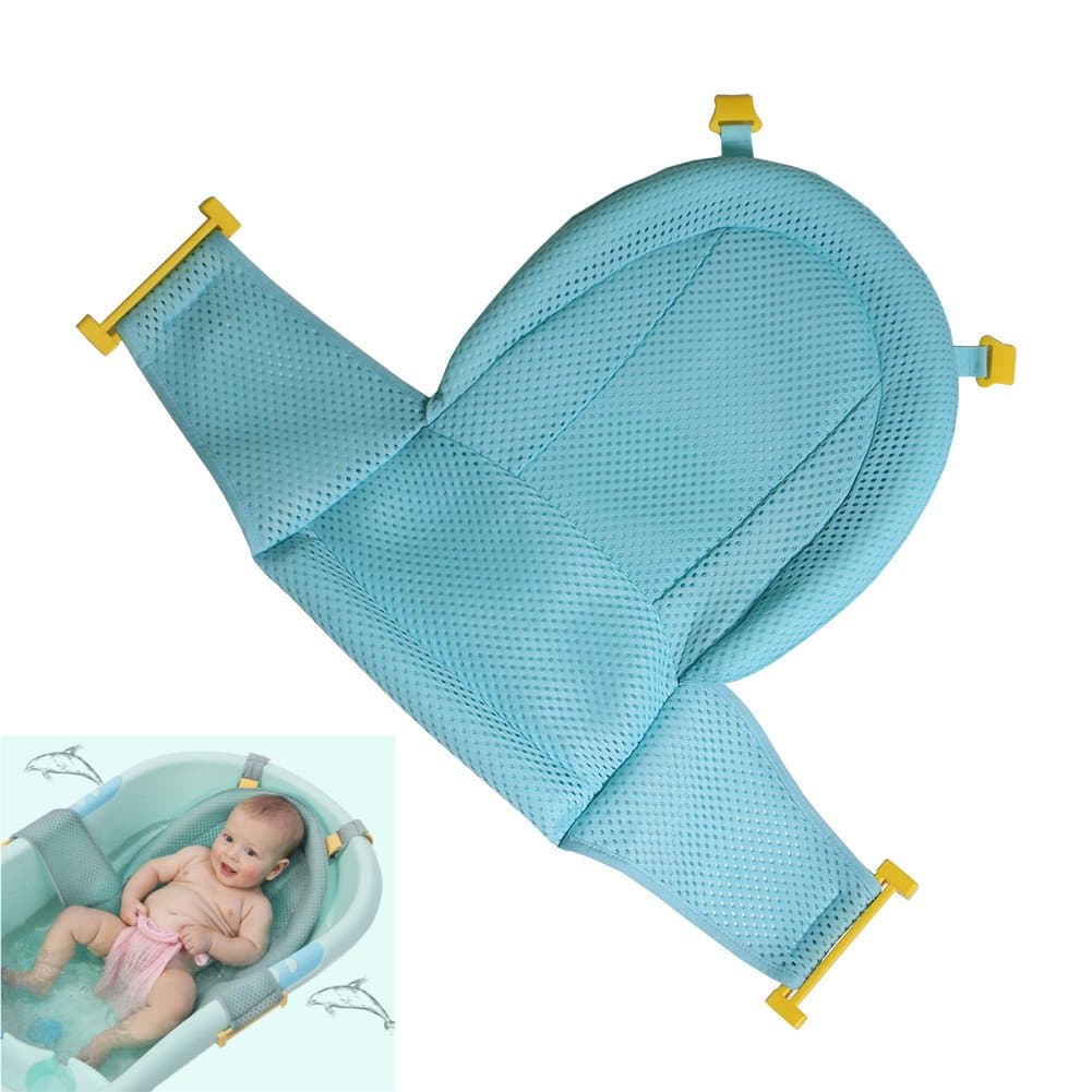 Baby Bath Support Seat, Newborn Shower Mesh for Bathtub, Adjustable Comfortable Non-Slip Bath Seat for Infant 0-3 Years (Blue)