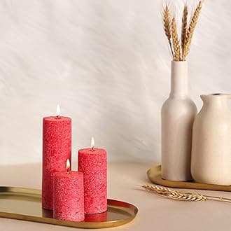 PROSPERRO LUMO by Parkash Candles Set of 3 Fragrance Pillar Candles Marble Finish (Rose Fragrance) | 100% Paraffin Wax