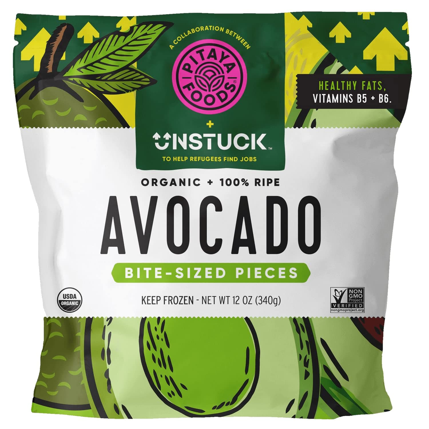 Pitaya Foods - Organic Avocado Bite-Sized Pieces, Pre-Packaged Frozen Pieces, No Added Sugar or Preservatives, Good Source of Vitamin B5, Potassium, & Fiber, 100% Fruit, Non-GMO (12 oz, 8-Pack)