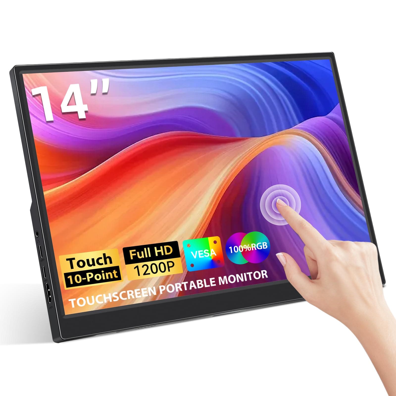 Jhcztrk Touchscreen Portable Monitor 14Inch 1200P IPS Full HD 100% SRGB 400cd/ Brightness HDMI Type-C Laptop Gaming Monitor Built-in Speakers External Slim Travel Monitor for PC/PS4/PS5