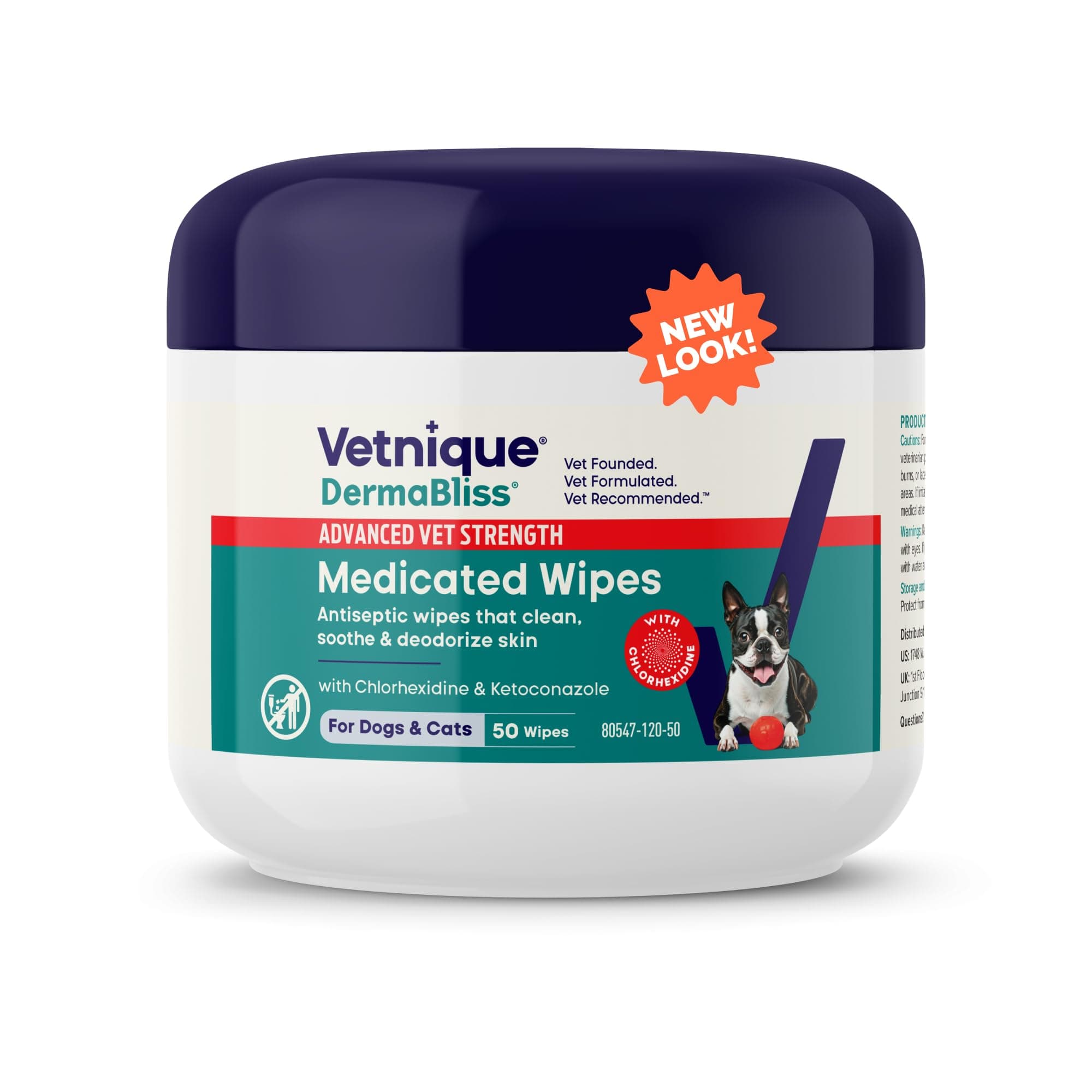 Vetnique Dermabliss Advanced Strength Medicated Antibacterial Wipes for Dogs with Chlorhexidine for Infections, Irritation & Redness Relief