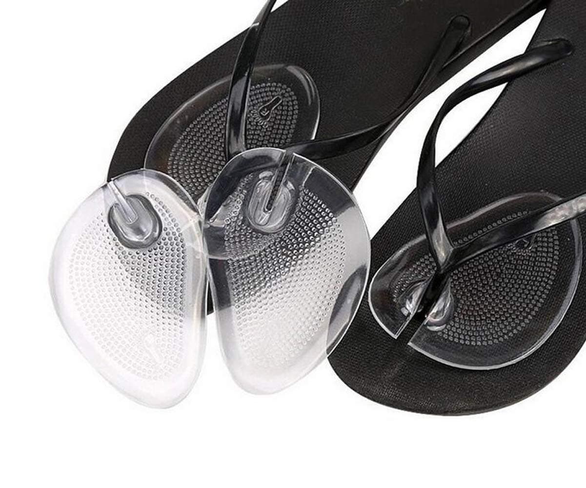 2Pairs Silicone Sandal Flip-Flop Thong Toe Protectors - Forefoot Cushions Clear Inserts Insoles Shoes Grip Pads Self-Adhesive Ball-of-Foot Cushions