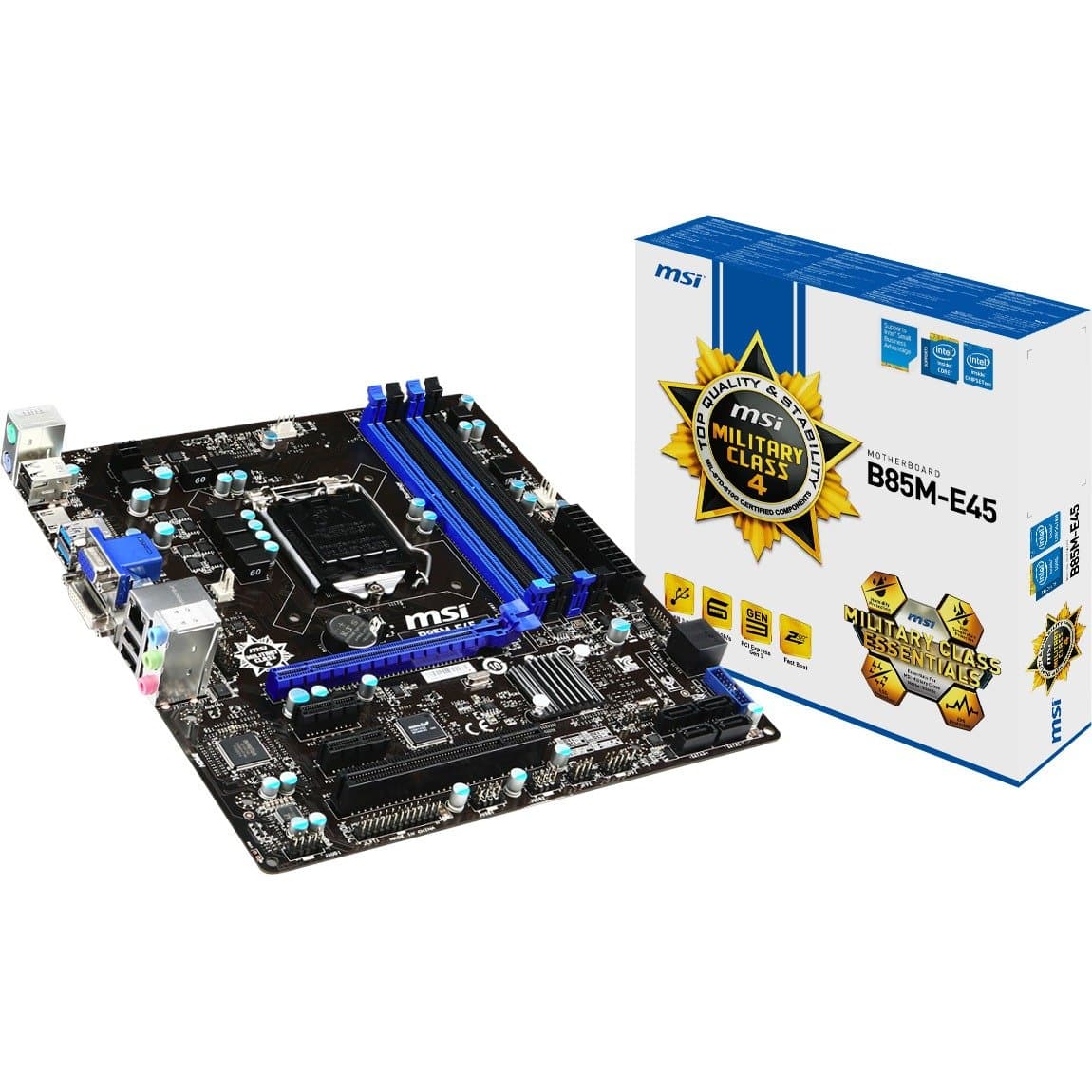 MSI Intel B85 LGA 1150 DDR3 USB 3.1 Micro ATX Motherboard (B85M-E45)