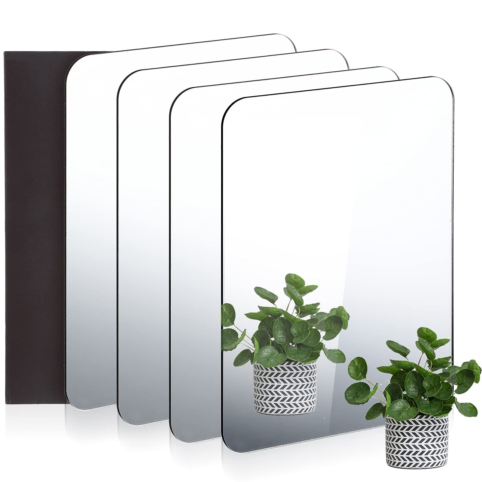 Queekay 4 Pieces Locker Mirror Acrylic Mirror 5.1 x 7.1 Inch Rounded Corner Unbreakable Mirror Acrylic Mirror Wall Decor with Magnet Magnetic for School Living Room Office Bathroom Home Decoration