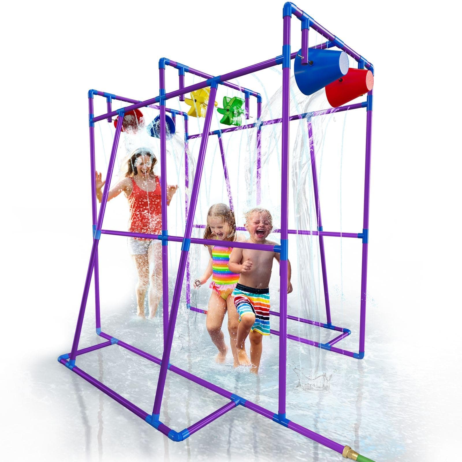 Outdoor Water Play for Kids, Backyard Waterpark Sprinkler Summer Toy, Fun Outside Play Structure for Kids with Sprinkler, Water Buckets and Splash Wheels, Family Backyard Waterpark