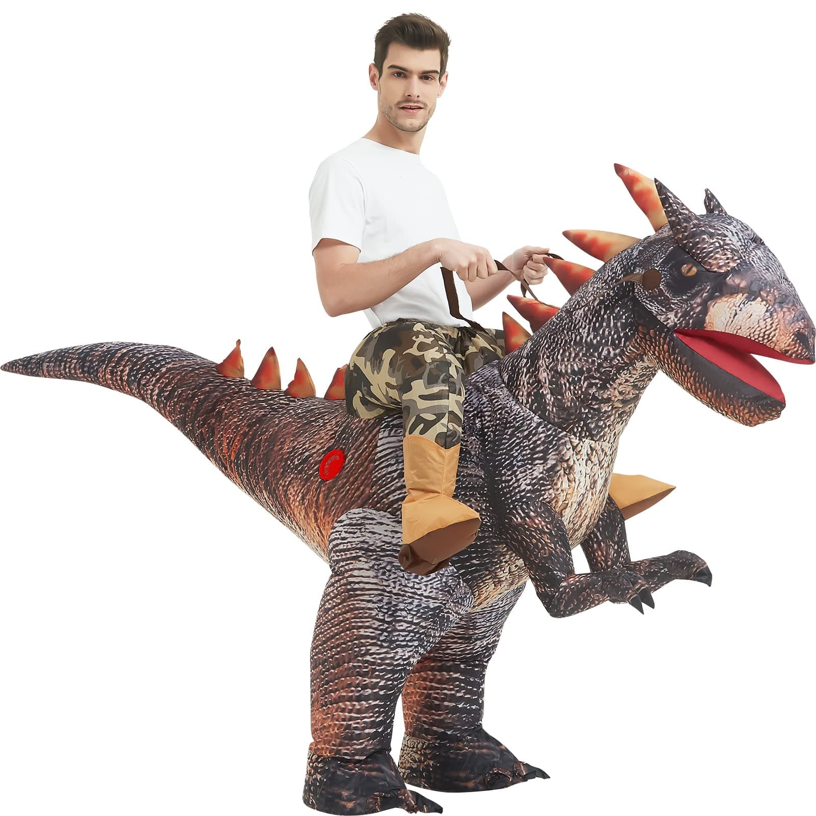 GOOSH Inflatable Dinosaur Costume Riding stegosaurus for Adult Halloween Costume Women Man Funny Blow up Costume