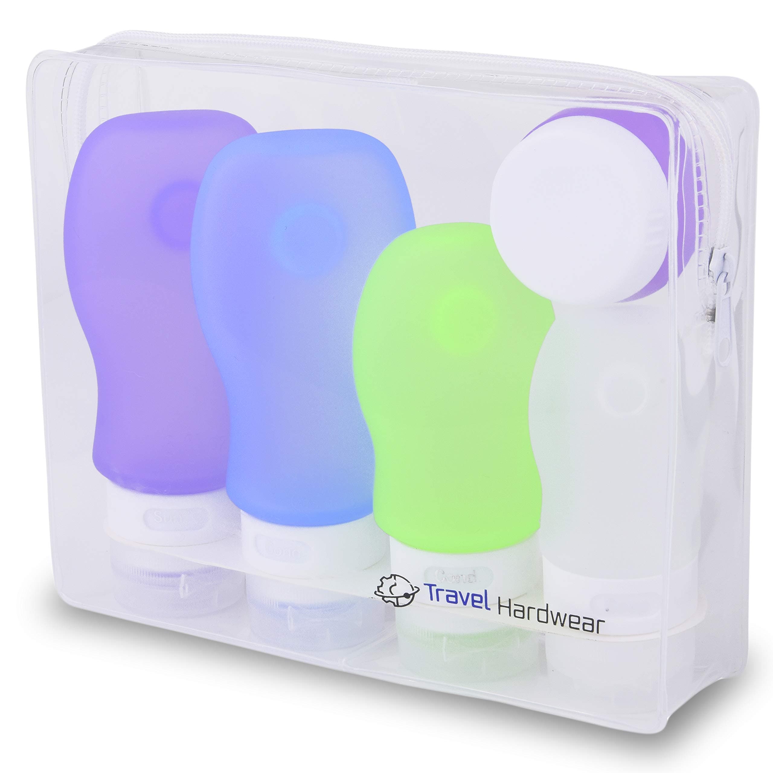 Silicone Travel Bottles Set - Squeezable & Refillable Containers with Clear Toiletries Bag for Cosmetics Shampoo or Liquids - Approved for Hand Luggage (100ml)