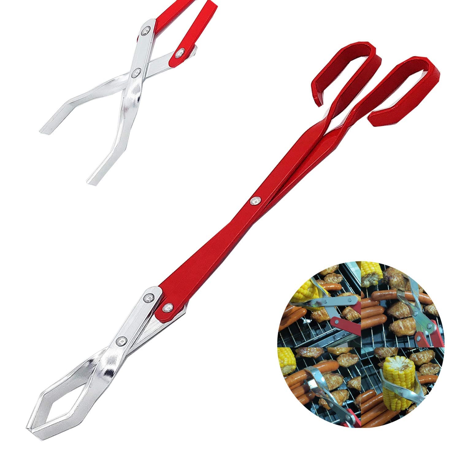 Grill Tongs-Heavy Duty BBQ Grilling Tongs for Cooking & Serving Food -Long Aluminum alloy Tongs for Kitchen & Barbecue-16.7 inch-Red