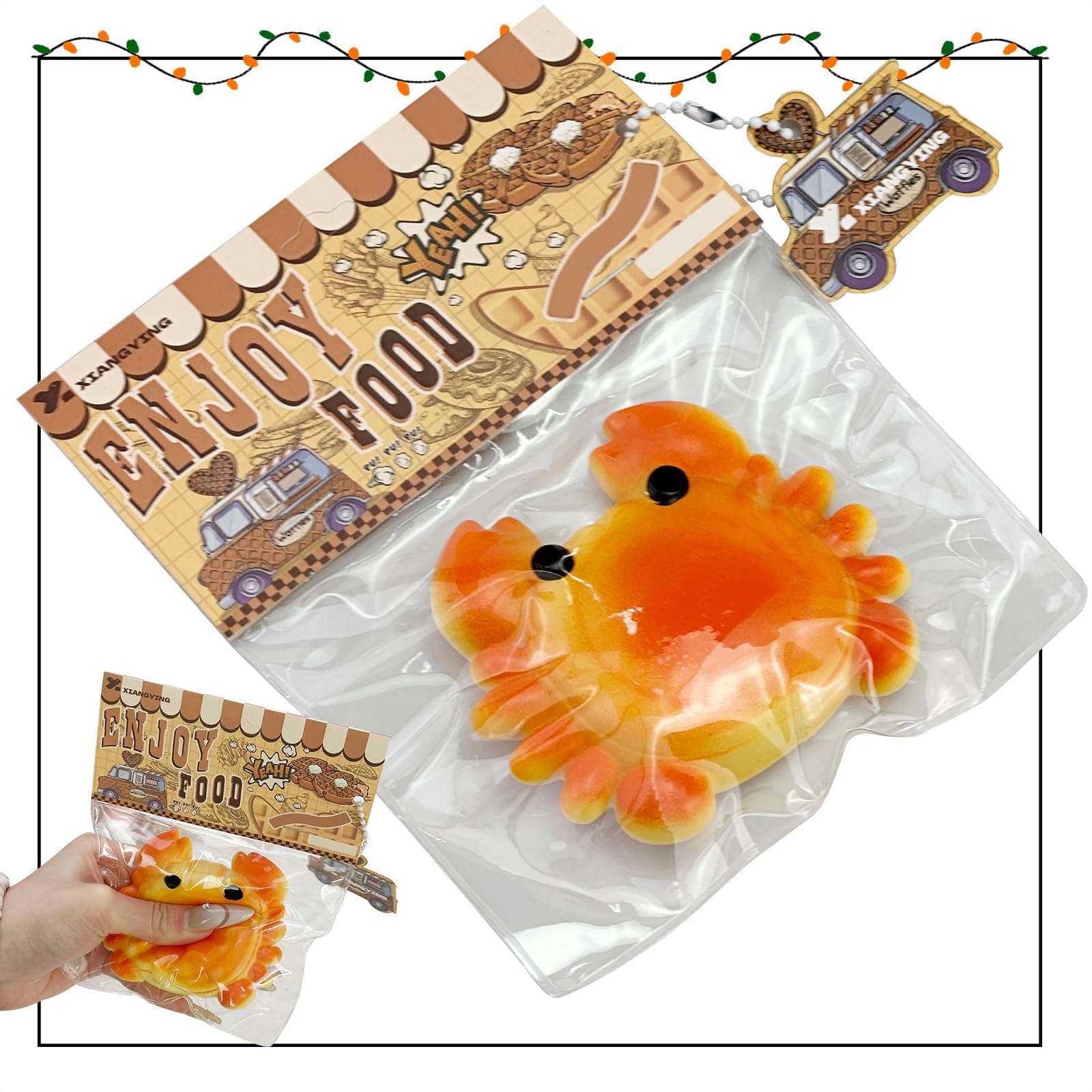 タバスクイッシーおもちゃ、バレンタイン 猫の足 かわいいスクイーズトイ、スティッキースクイーズフィジェットトイ、ストレス解消用シリコンスクイーズトイ、かわいいソフトトイ、記念日に最適なバレンタインギフト(パン粉入りカニ)