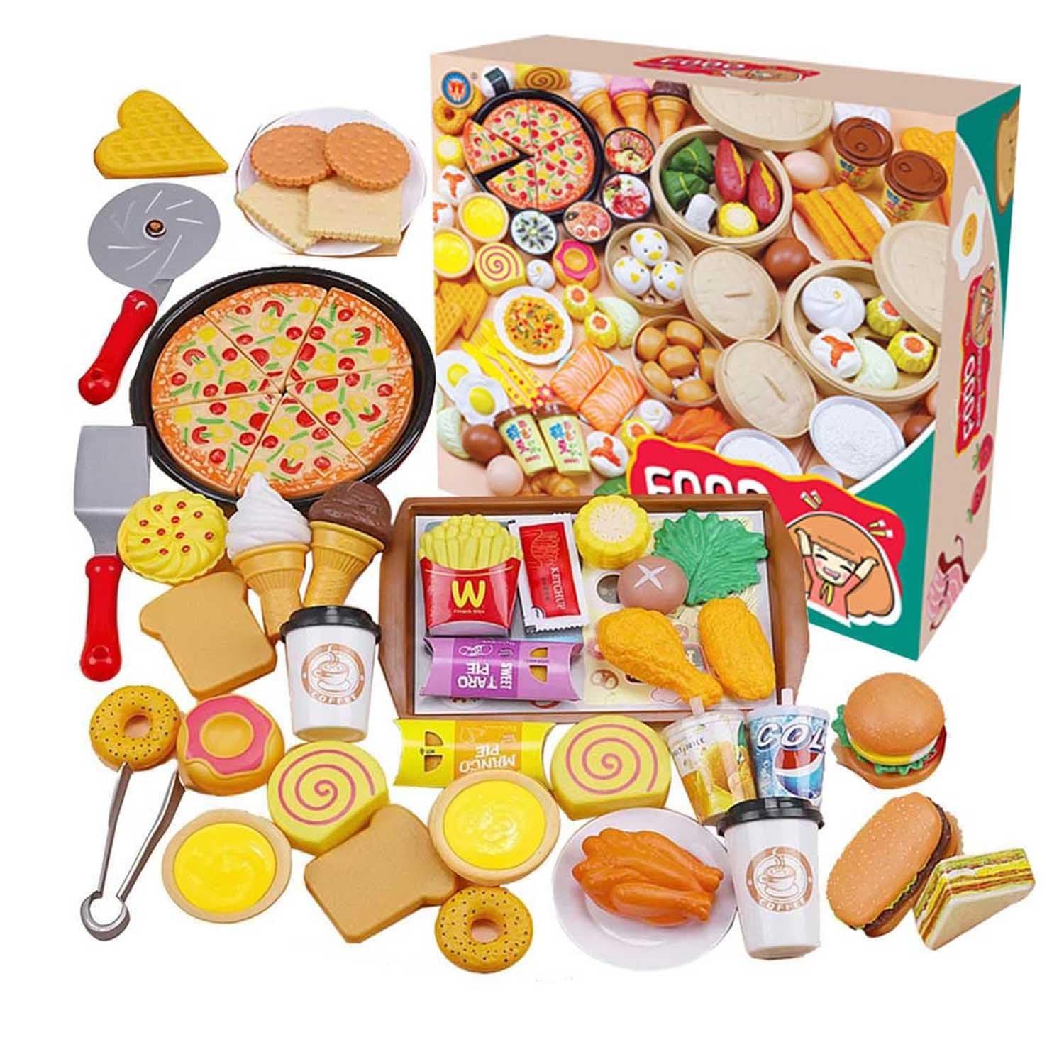 Play Food Toy for Kids, Pretend Play Toys Food for Children, Kitchen Toy Playset, Education Birthday Holiday Gift for Girls & Boys Age 3-6, Including Hamburger French Fries Ice Cream Hot Dog Coke