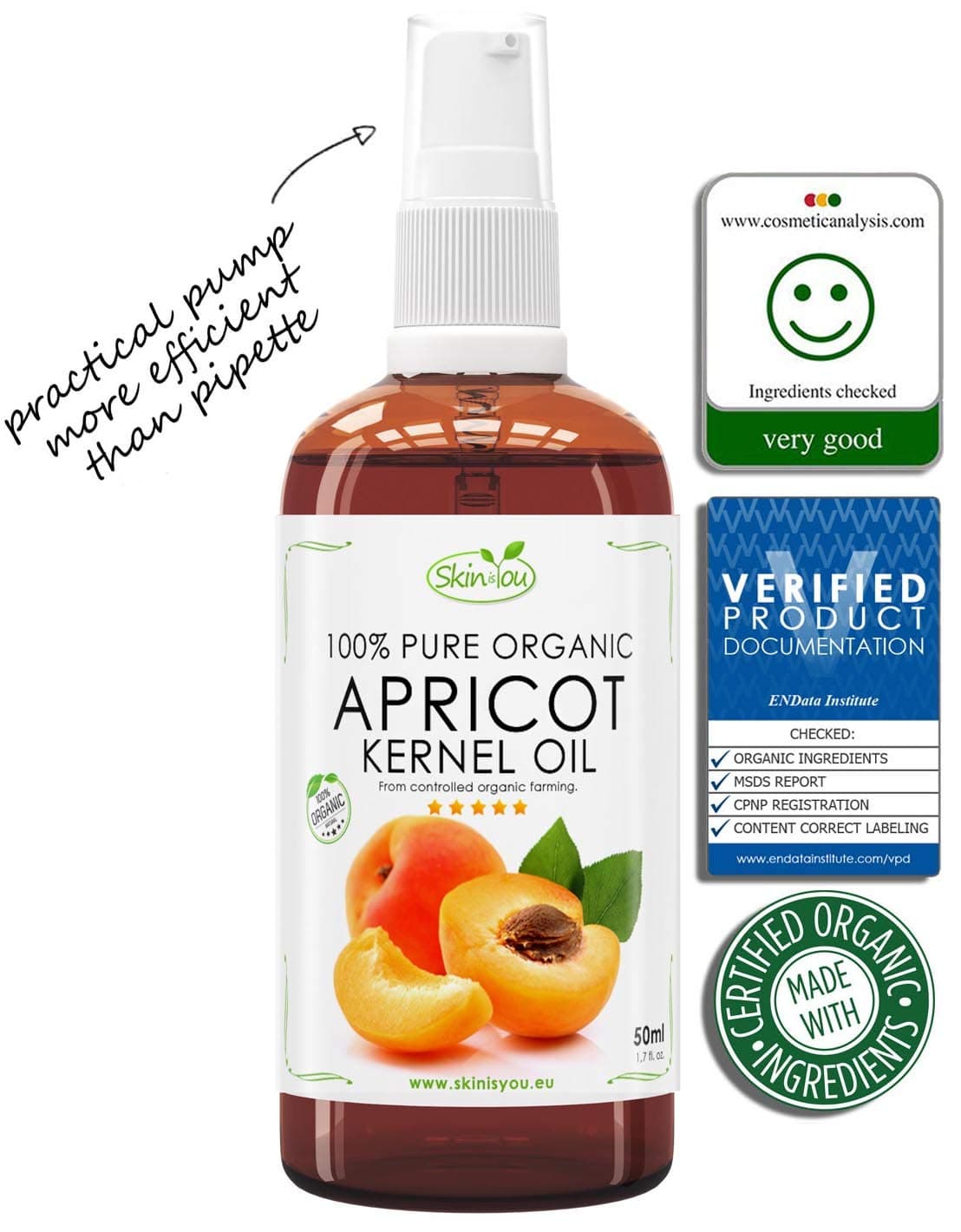 Apricot Kernel Oil 50 ml 100% Pure & Organic | Quick Absorbing Light Oil | First Choice For Massages | Reduces Dark Circles And Puffiness Around Eyes | Long Time Moisturization | Gorgeous Shiny Hair Without Any Greasiness