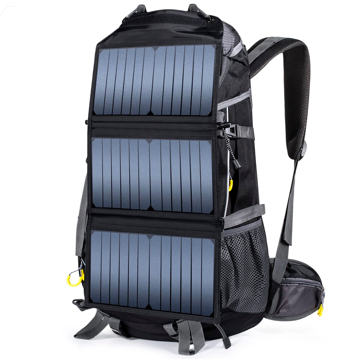 Solar Powered Backpack for Backpacking Camping Hiking Touring Mountaineering Trekking Travel Outdoor Large Waterproof Lightweight 78L Rucksack with 20 Watts Solar Charger