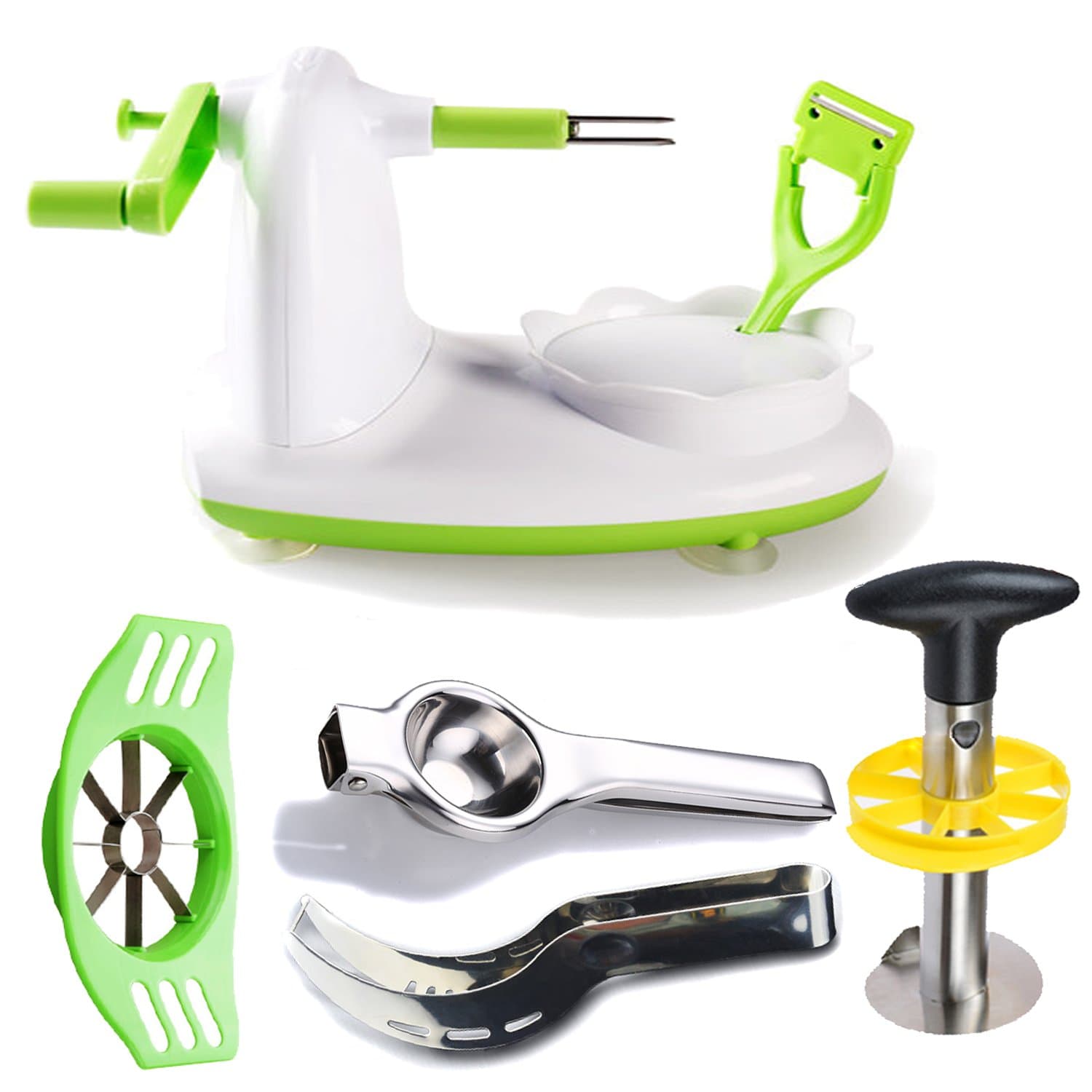 5 in 1Fruit Corer Peeler, Apple Watermelon Pineapple Slicer Peeler / Corer, Manual Lemon Squeezer