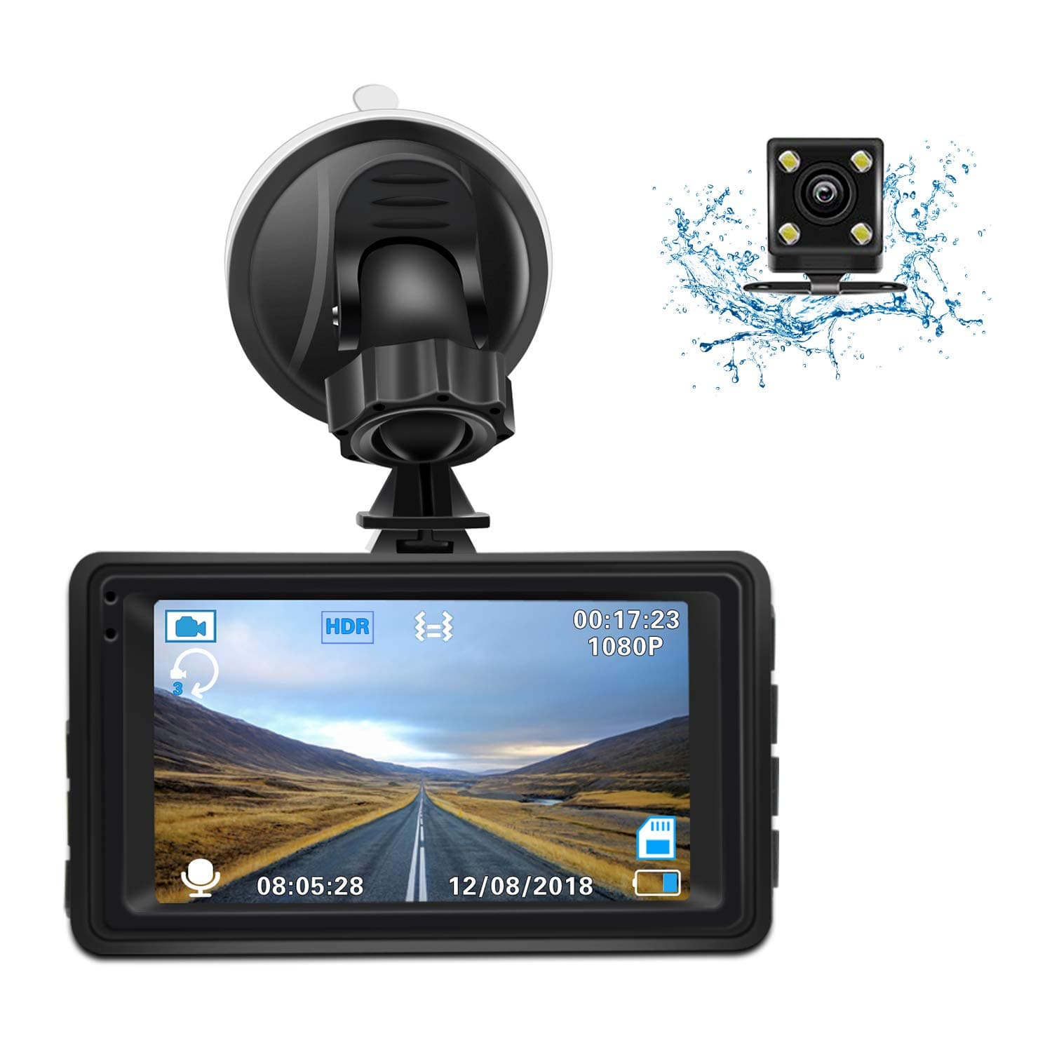 Dash Cam, Ruidon 1080P HD Dual Channel Dashboard Cameras Front and Rear, Driving Video Recorder with Night Vision, 170 Super Wide Angle, G Sensor, Parking Monitor, Motion Detection, WDR