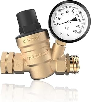 RVGUARD RV Water Pressure Regulator Valve, Lead-Free Brass Adjustable Water Pressure Reducer with Gauge and Inlet Screen Filter for RV Camper Travel Trailer