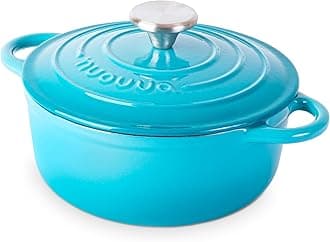Nuovva Enamelled Cast Iron Dutch Oven Pot with Lid – 2.1 Quart Casserole Dish – Ceramic Dutch Oven for Bread Baking, Roasting, Braising & Stews – Oven Safe up to 500°F – 20cm Blue