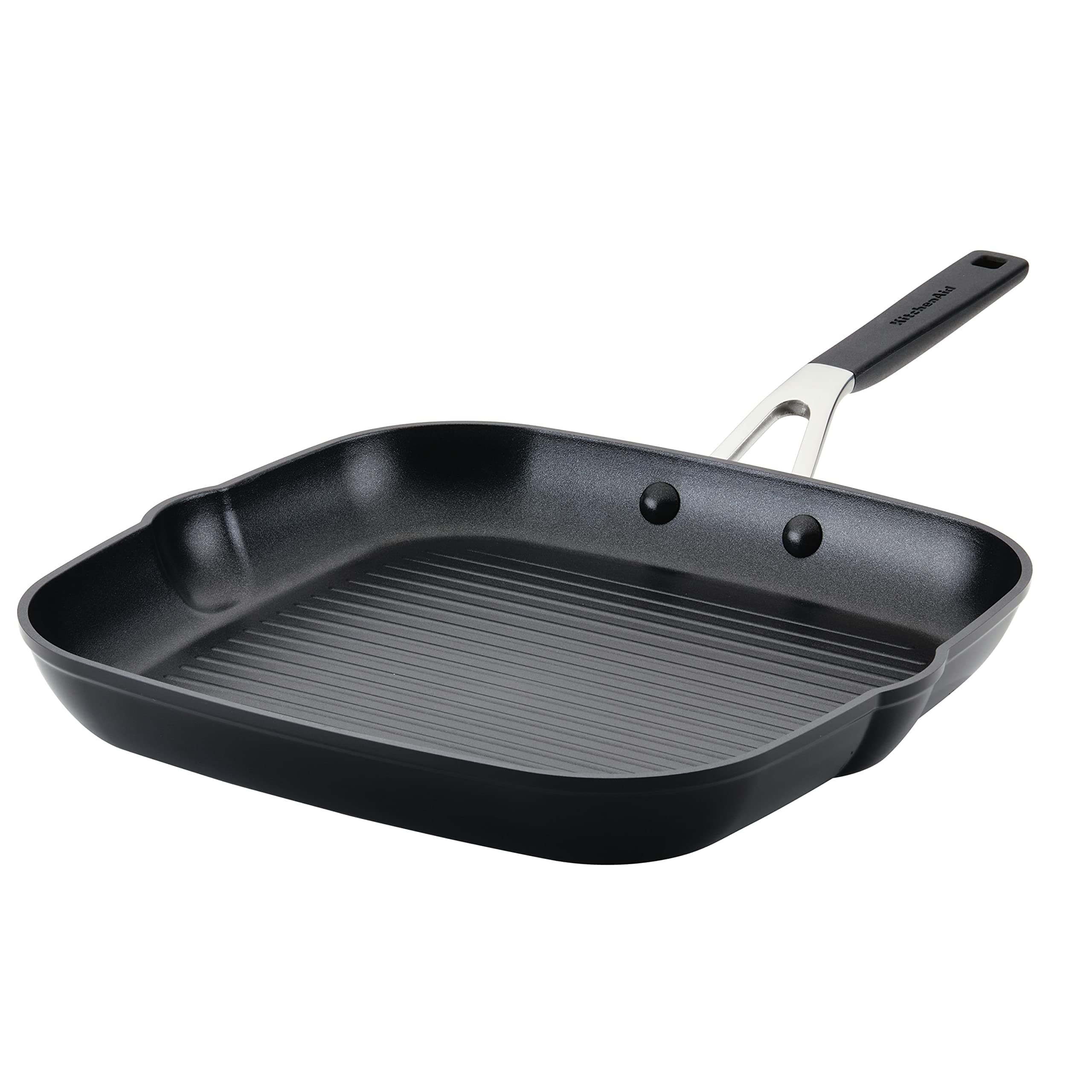 84808 Hard Anodized Nonstick Square Grill Pan/Griddle with Pour Spouts, 11.25 Inch - Onyx Black