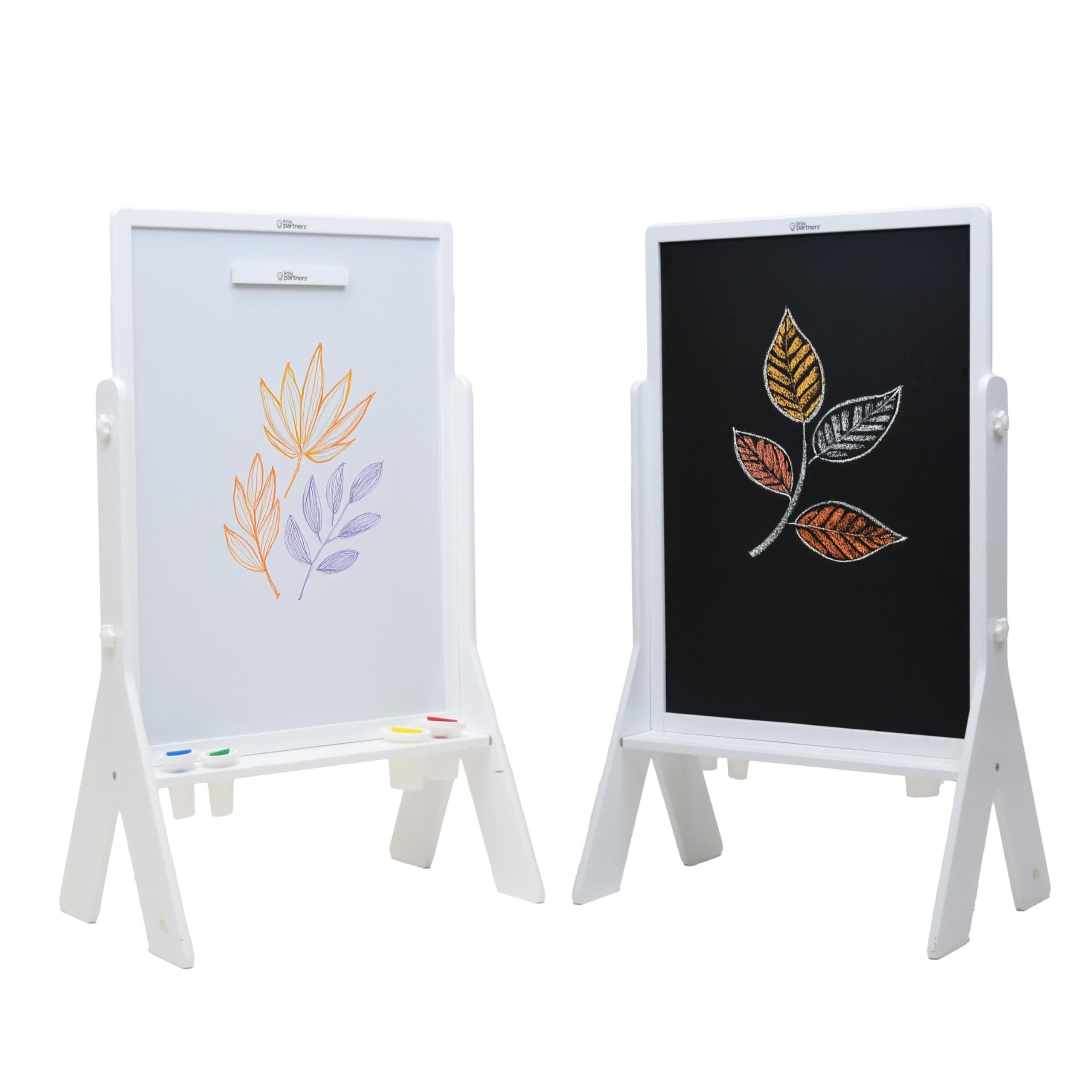 Little Partners Contempo Art Toddler Easel, Two-Sided Paint Station for Kids with XL Surface, Chalk Board, Magnetic Dry Erase Board, Paper Holder, Paint Containers (White/Black Board, White)
