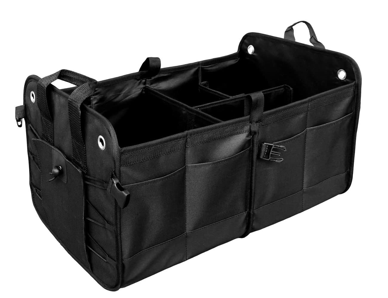 Foldable Car Storage Organizer for SUV, Portable Multi Compartments Trunk Organizer for Car Storage, Large capacity for Cargo Car Trunk Organizer, Expandable To Suit Any In-vehicle (Black)