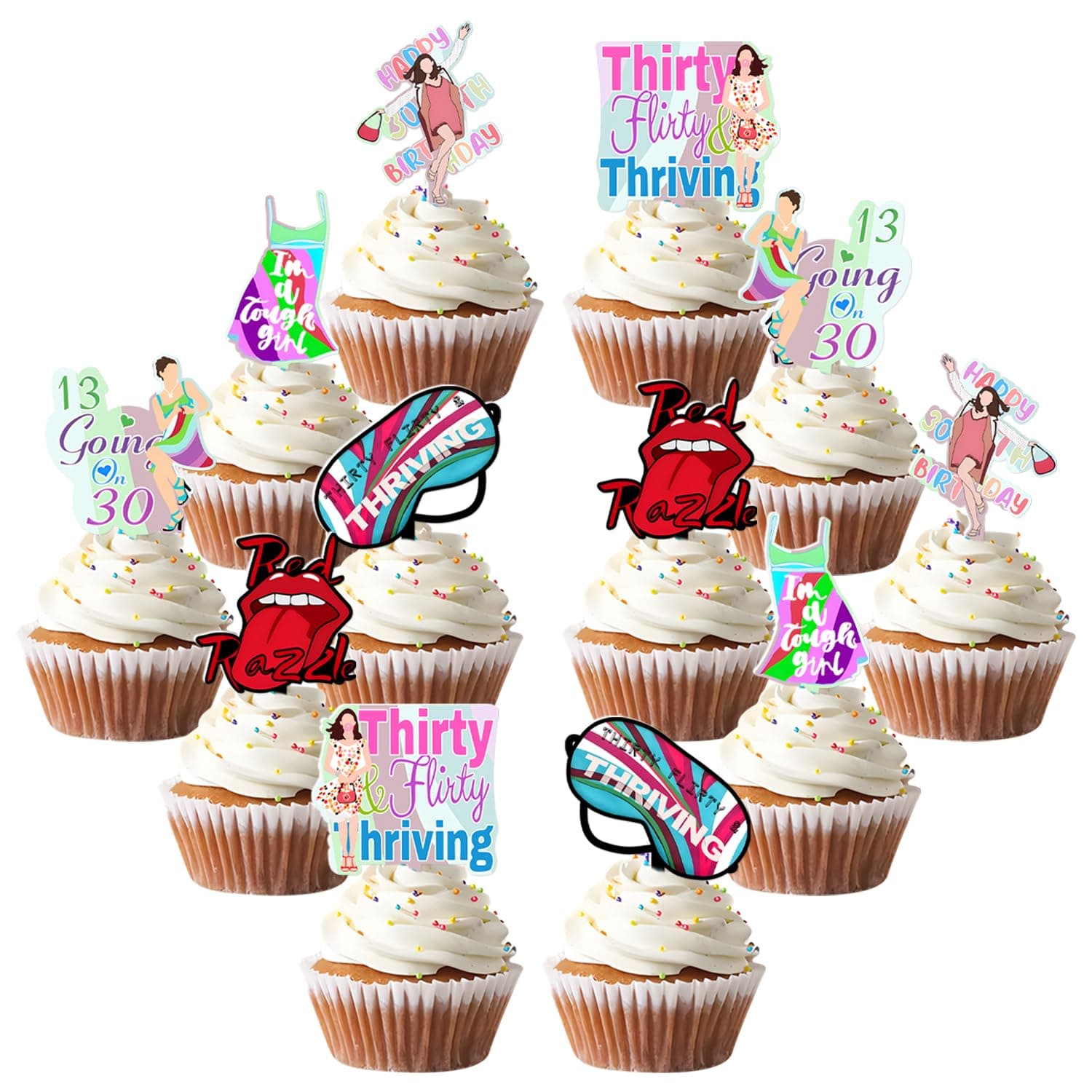Thirty Flirty and Thriving Cupcake Topper 13 Going on 30 Cupcake Toppers Thirty Flirty and Thriving Cupcake Decorations Party Decor Birthday Decorations for Women