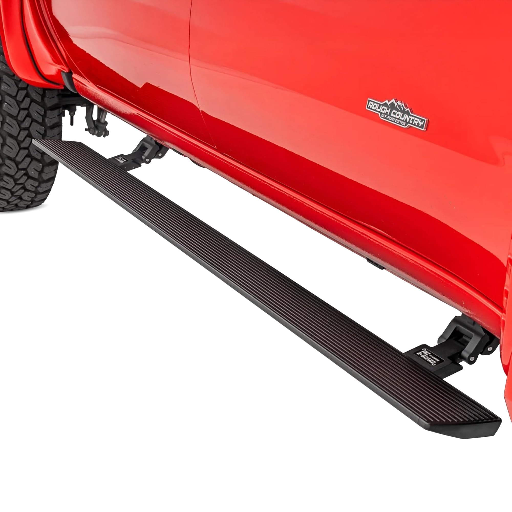 Rough Country Power Running Boards for Chevy Silverado & GMC Sierra 1500 / 2500HD / 3500HD Crew Cab (2014-2019) - Automatic Retractable Electric Side Steps with LED Lights, No-Drill Install