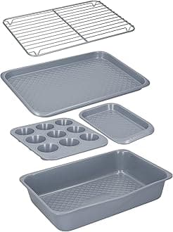 MasterClass Smart Ceramic Stackable Bakeware Set, Carbon Steel with Robust Ceramic Coating, Grey, 5 Pieces