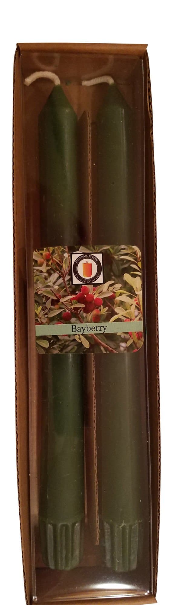 100% Pure Beeswax 10 inch Bayberry Scented Taper Candle Pair, Hand Poured by Hubbardston Candle Company