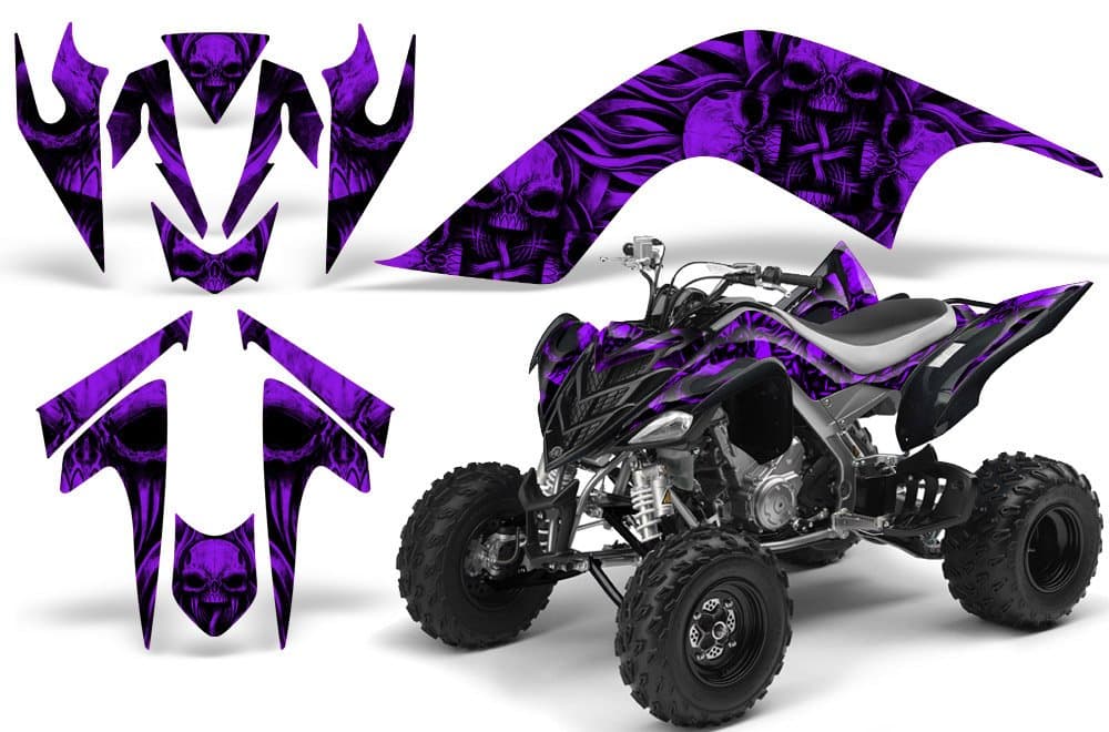 CreatorX Graphics Kit Decals Stickers for Yamaha Raptor 700 2006-2012 Skullcified Purple