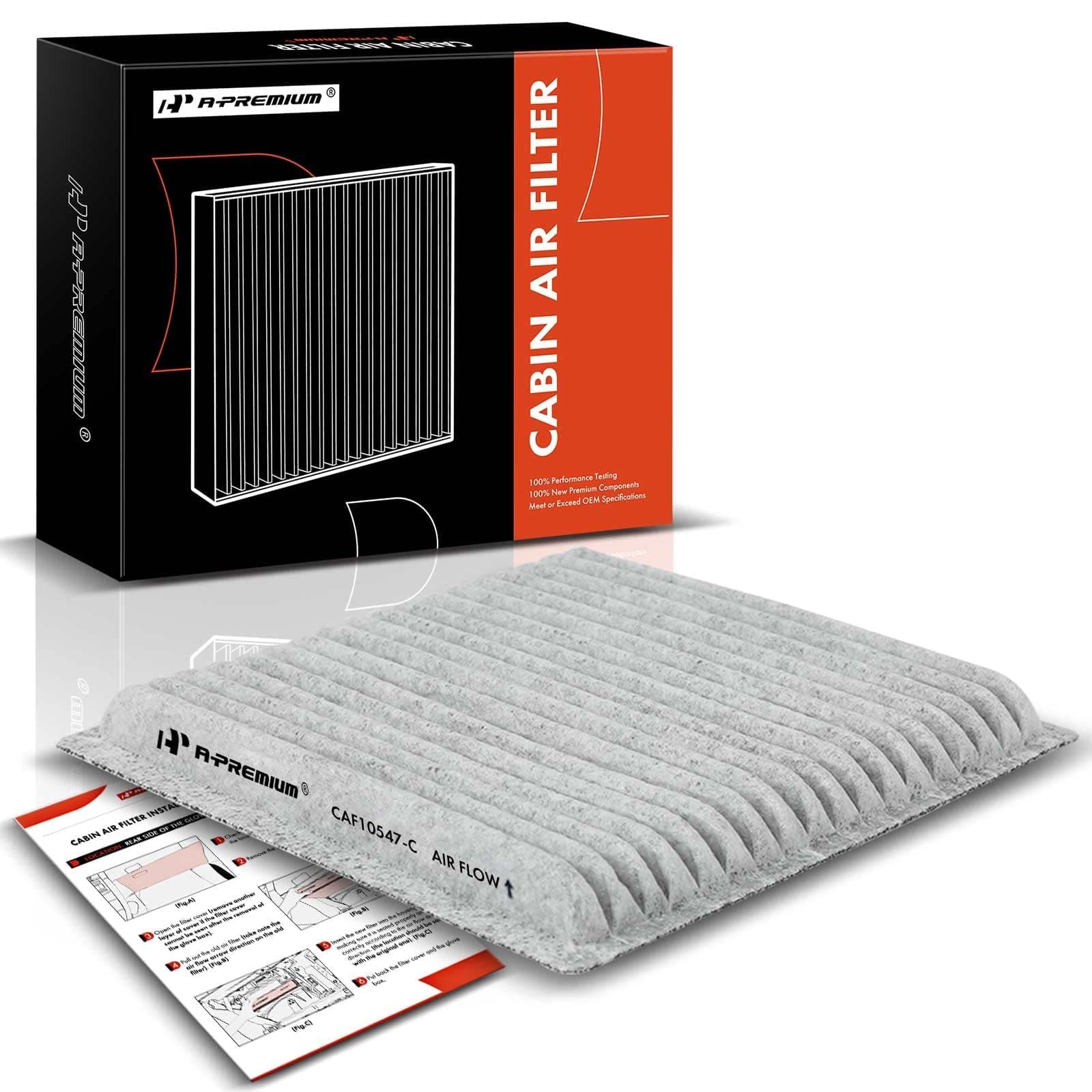 A-Premium Cabin Air Filter w/Activated Carbon Compatible with Ford, Lincoln & Mazda - Edge 2007-2014, MKS 2009, MKX 2007-2015, MKZ 2008-2009, CX-9 2007-2015 - 2.0L 3.5L 3.7L - Replace# 7T4Z-19N619-B