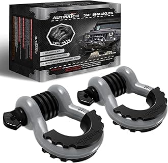 AUTMATCH D-Ring Shackle 3/4" (Set of 2) Approx 19 Ton Break Strength 7/8" Screw Pin Shackle Isolator with Washer Tow Strap Winch Off-Road Vehicle Recovery 3/4" Shackle Gray/Black