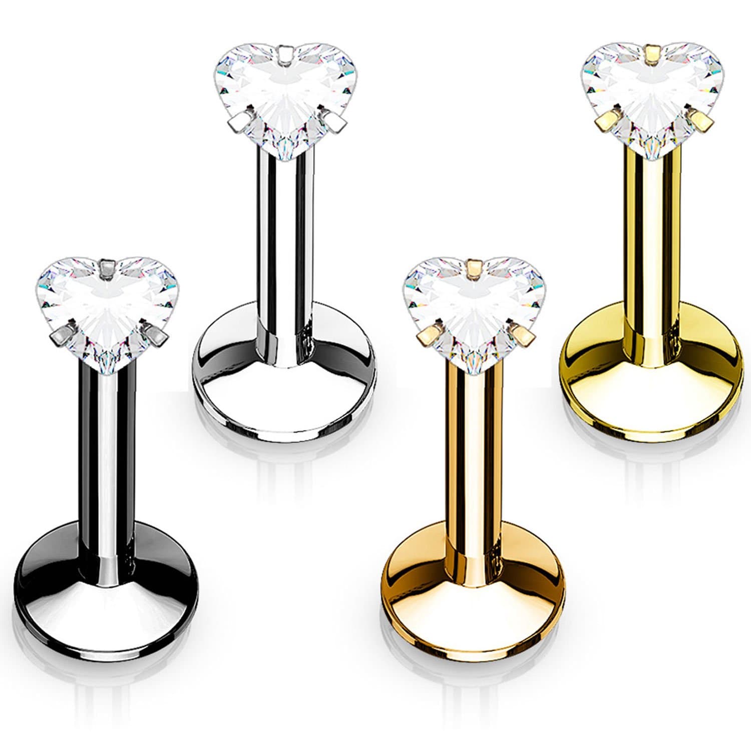 BodyJ4You 4PCS Labret Stud 16G CZ 6mm Surgical Steel Tragus Earring Lip Ring Monroe Piercing Jewelry Set