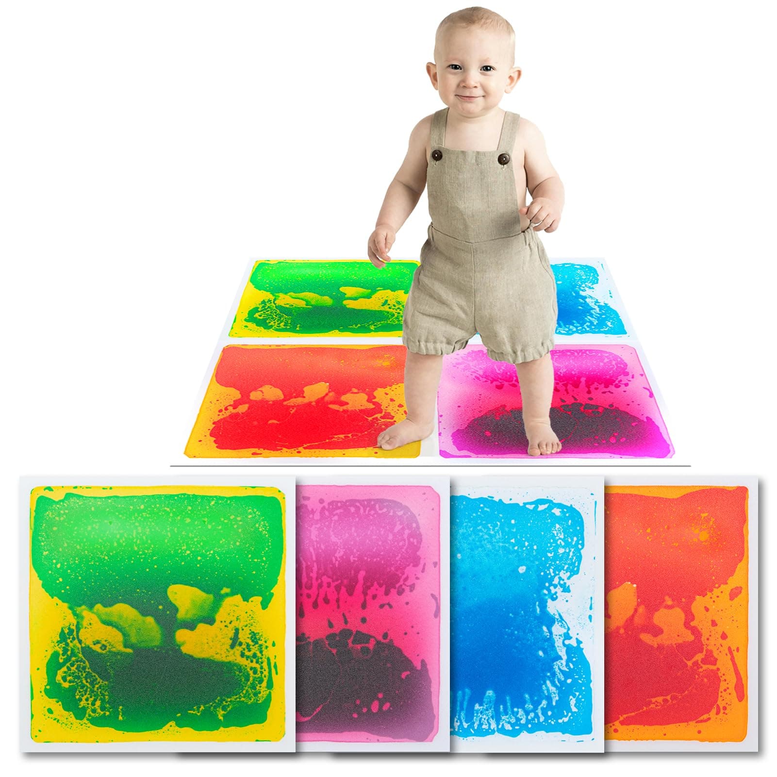 Art3d Liquid Sensory Floor Tiles 30 x 30 cm Playroom Dance Floor Square Colourful 4 Tiles