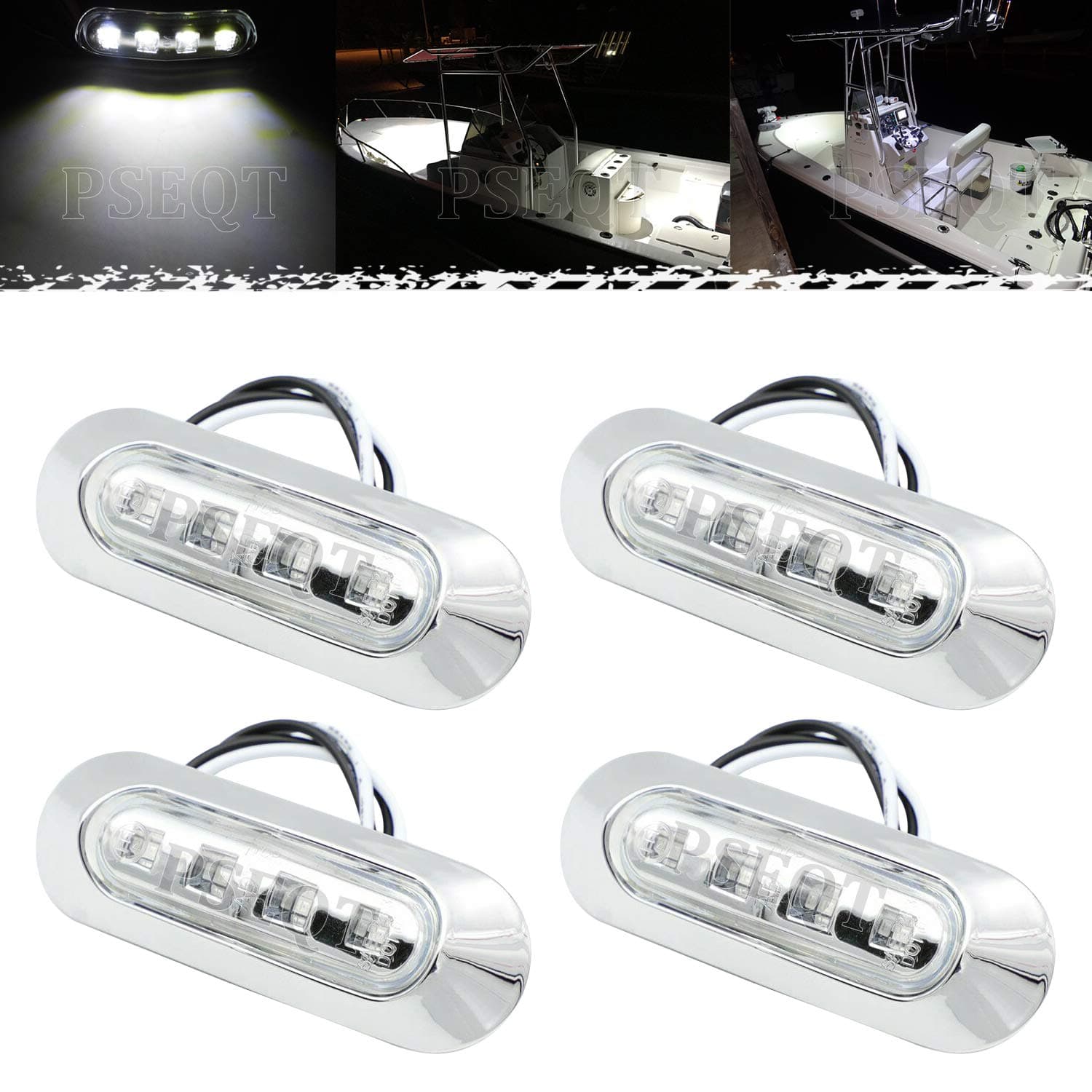 PSEQT 3.8'' Waterproof Boat Marine LED Lights Courtesy Interior Deck Light Navigation Transom Stern Cabin Lighting for Pontoon Fishing Boat Kayak Sailboat Bass Boats Vessel 12V 24V (White 4Pcs)