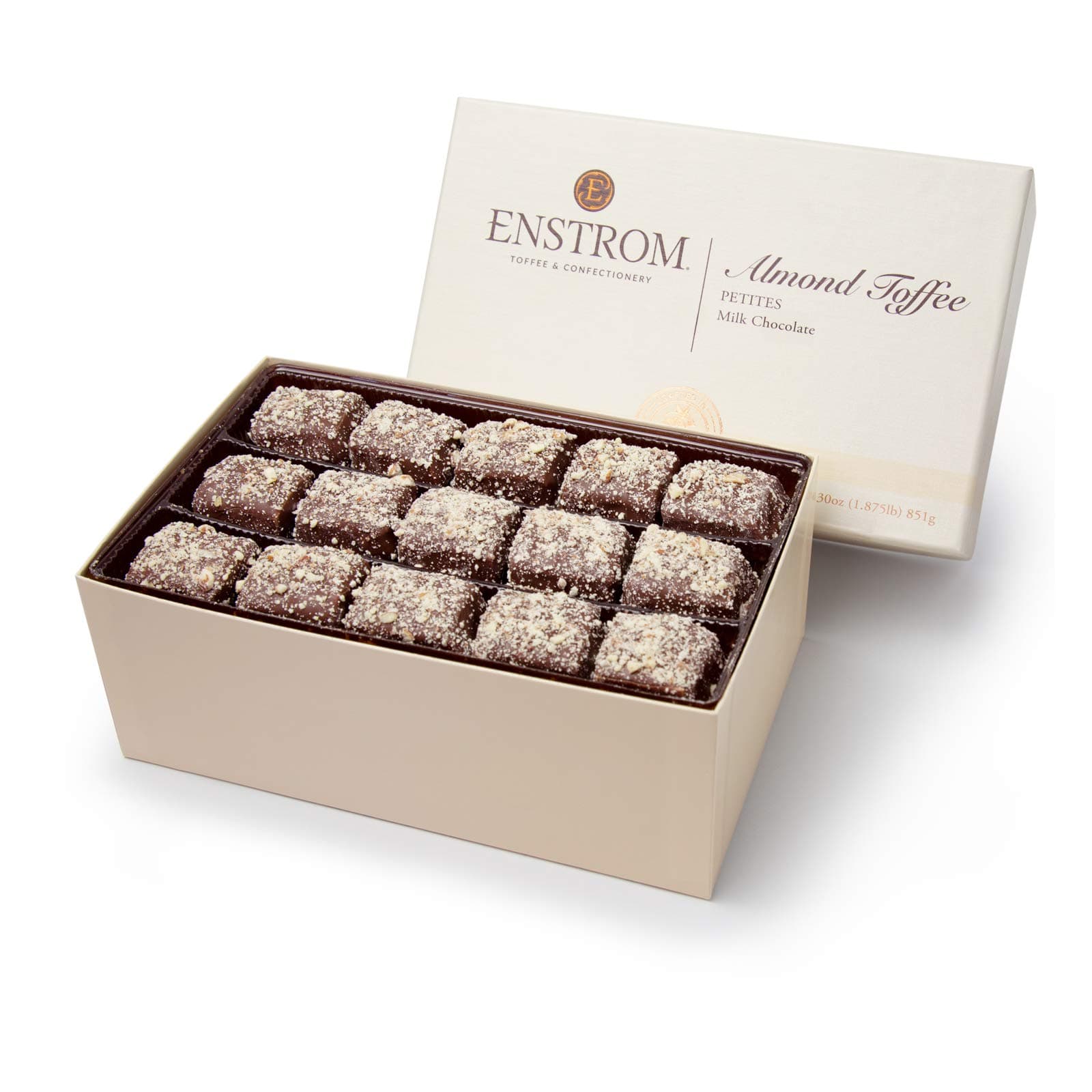 Enstrom Milk Chocolate Almond Toffee Petites 30oz box | Bite-size | Gluten Free | Kosher Dairy | All Natural