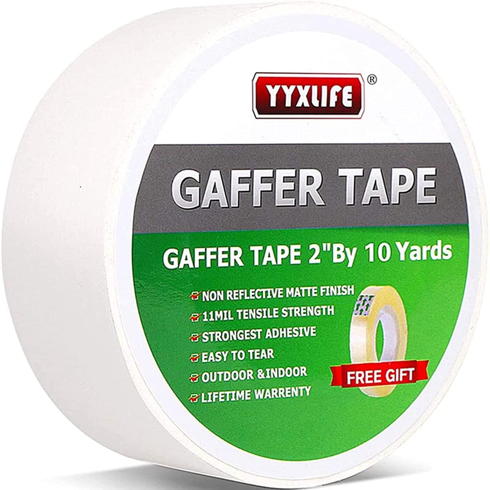 YYXLIFE Premium Grade Gaffers Tape, Heavy Duty Non-Reflective Matte No Residue Gaff Main Stage Tape,Electrical Tape,Duct Tape for Photographers,Waterproof Gaffer Tape,2 Inch X 10 Yards, White